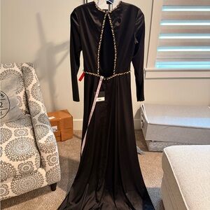 Mac Duggal Black Long Sleeve Crew Neck Cocktail Gown